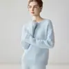 Suéter Feminino de Cashmere Estilo Casual, Gola Redonda, Padrão Jacquard Vazado, Suéter de Tricô de Manga Longa, Caimento Solto, Quente para Outono e Inverno