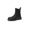 Botas Curtas de Salto Grosso e Plataforma Estilo Britânico Polidas para Mulheres Outono e Inverno 2025 Couro Bovino de Primeira Camada Bico Redondo Zíper Duplo Botas Chelsea