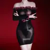 Vestido strapless Xiyue "Misterio Floral" sexy para mujer madura, ultradelgado, brillante, con encaje sexy, transparente, sedoso, bodycon para discoteca