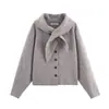 Estilo Europeo y Americano Otoño 2025 Nuevo Estilo Casual Francés Simple Bufanda Decorada Chaqueta de Punto Top