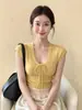 Camiseta de punto para mujer estilo francés con cuello en V y lazo, manga acampanada, verano, chic suave, única y hermosa, top que rejuvenece