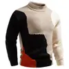 Suéter para hombre, suéter de punto con bloques de color para hombre de comercio exterior, suéter de punto patchwork de cuello semi-alto, top para hombre