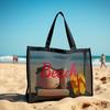 Bolsa de Malla Tote, Bolsa de Compras, Bolsa de Natación, Malla de Nylon con Letras Impresas Personalizadas, Bolsa de Playa de Gran Capacidad, Bolso de Hombro Único