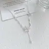 Colar com Pingente de Flor Gota de Óleo Degradê Zircônia Moda Feminina Doce Cool Borboleta Pérola Corrente de Suéter Exquisita Gargantilha Acessório