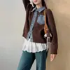 Nuevo diseño estilo coreano, otoño/invierno, con cuello, cárdigan de punto vaquero patchwork, corte holgado, prenda de abrigo a la moda, suéter para mujer