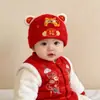 Gorro Rojo de Año Nuevo de Invierno para Bebé, Gorro de Lana Cálido Tejido Festivo para Bebés Pequeños, Gorro con Protección para los Oídos para Niños