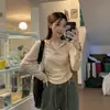 Camiseta de Manga Longa com Capuz Irregular Slim Fit para Mulheres Outono e Inverno Novo Top Estilo Retrô