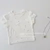 Camiseta de Verão Manga Curta para Meninas, Estilosa Marca da Moda Infantil Moda Coreana Slim Fit Top Curto com Strass