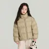 Pudding Haru Jaqueta de Penas Infantil com Gola Alta de Bolinhas para Meninas 2025 Inverno Novo Estilo Curto Jaqueta de Penas de Pato Branca para Meninas