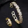 Pulsera Abierta de Corazón con Circonita de Lujo Ligero Transfronteriza Europea y Americana Moda Versátil Creativa Conjunto de Anillo y Pulsera