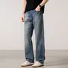 Ropa de Hombre Fengshe / Jeans de Pierna Recta Sueltos Lavados de Cintura Media para Hombre de Primavera Pantalones de Pierna Ancha Vintage Retro