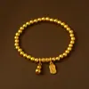 Nuevo Pulsera de Calabaza Dorada con Cuentas de Estilo Chino para Mujer, Pulsera Exquisita de Nicho de Lujo Ligero Retro con un Toque de Alta Gama