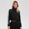 Chaqueta Cross-Border Color-Blocking con Cuello Alto, Bolsillos con Cremallera a Prueba de Viento, Sudadera Deportiva Corta Estilo Coreano, Ropa Deportiva Casual de Manga Larga para Mujer
