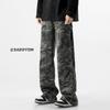 Jeans Camuflados Casuales para Hombre Estilo Americano Retro Pierna Recta Pierna Ancha Pantalones de Trabajo Modernos