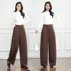 Calça casual de cintura alta feita sob medida para mulheres, estilo outono 2026, corte solto, afina a silhueta e valoriza o corpo, calça longa de perna larga