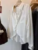 Perfecto para el otoño~ Conjunto de dos piezas con escote en V de ramio Tencel, elegante y sofisticado, blusa que estiliza con encaje, blusa de manga larga para mujer, nuevo para otoño 2026