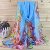Lenço de Seda Chiffon Tendência Nova Estilo K Moda Feminina Xale Estampado em Seda Pena de Pavão Lenço de Proteção Solar de Verão Atacado