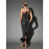 C6666 Moda Europeia e Americana Transfronteiriça Aliexpress Amazon Vestido Feminino de Uma Alça com Renda, Strass e Penas Faixa