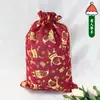 Bestseller transfronterizo: Bolsa grande de Navidad con estampado dorado y cordón, bolsa de regalo de arpillera, bolsa de regalo para dulces de Navidad, bolsa de regalo hecha a medida
