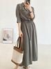 Chic Coreano 2026 Primavera y Otoño Estilo Francés Ligero Maduro Elegante Casual Bolsillo Suelto Cordón Cintura de Corbata Vestido para Mujer