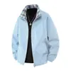 Jaqueta Casual Fashion Reversível para Homens Primavera e Outono 2025 Gola Alta Solta Versátil Jaqueta Xadrez Estilo Exportação Superior