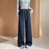 Calças largas de cintura alta color block estilo americano para mulheres, calças de moletom jogger banana para usar em duas direções no outono, calças esportivas versáteis de perna curva