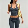 Top esportivo versátil de malha canelada com gola halter e decote V nas costas nadador, modelagem justa, curto, para fitness, yoga e esportes, estilo europeu e americano, transfronteiriço