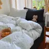 Qualidade de ponta, estilo minimalista, conjunto de cama de veludo de leite de quatro peças, incluindo uma capa de edredom com forro de fleece, lençol de cama de inverno e lençol com elástico, adequado para dormitórios, conjunto de três peças