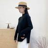 Suéter Corto de Punto con Cuello en V Calado para Mujer de Manga Larga Otoño e Invierno con Hombreras Top Holgado Adelgazante Casual Cintura Alta Ombligo