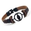 Pulseira europeia e americana retrô de liga de peixe com costura de couro de vaca, pulseira simples de moda com letras, pulseira tecida à mão