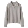 Novo cardigã de cashmere outono e inverno para mulheres, gola alta, corte solto, espessado, top com zíper, casaco versátil de malha de cashmere