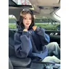 Sudadera con capucha estilo coreano relajada para primavera y otoño 2026 para hombres y mujeres, cuello alto, media cremallera, bordada con letras, top casual holgado