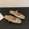 Pantuflas Francesas Tejidas a Mano Huecas de Tacón Grueso, Medias Pantuflas con Puntera, Sandalias Mary Jane de Verano Nuevas para Mujer