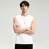 Camiseta regata de algodão puro de peso pesado (260g) para homens, sem mangas para esportes, fitness, basquete, cor sólida, camiseta íntima de algodão com ombros largos