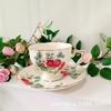 Juego de taza y plato de rosa en relieve de estilo europeo retro, estilo ins, valor de color alto, taza de café, taza de té de flores, exquisita taza para el té de la tarde