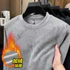 2025 Nueva Sudadera de Terciopelo para Hombre de Cuello Redondo, Manga Larga, Sencilla, Casual, Engrosada, Suéter, Camiseta Cálida, Prenda Base