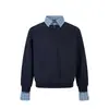 Camisa Polo Falsa de Dos Piezas para Hombre de Primavera y Otoño, Moda Callejera Americana Sudadera Pulóver con Cremallera Parcial de Cuello Vuelta, Patchwork a Cuadros en Capas