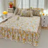 2025 Nuevo Juego de Falda de Cama de Algodón de Tres Piezas, Estilo Colcha de una Pieza, Sábana de Cama de Algodón Puro con Volantes, Falda Cubierta Envolvente para Cama Estilo Coreano