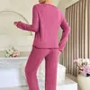 Otoño e Invierno Europeo y Americano Canalé Nuevo Amazon Borde Negro Casual Conjunto para el Hogar Pijama de Canalé para Mujer