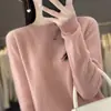 Suéter de punto de cuello redondo de primera línea para mujer, suéter base de punto holgado de manga larga, top de color liso, otoño e invierno, nuevo jersey