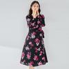 Vestido Morado Nuevo Shenghong con Estampado Floral Grande Elegante, Cuello Cruzado con Corbata y Mangas Abullonadas para Mujer 22053