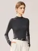 Nova coleção outono e inverno: top de tricô feminino slim fit, gola alta parcial, mistura de lã pura, manga longa, perfeito como camada base