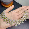 Colar de Peridoto Natural, Inlaid em Prata 925, Galvanizado em Ouro Branco Prata 925, Tamanho da Pedra Principal 4*6mm,