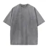 Camiseta de Manga Curta Algodão Puro Lavado Pesado 240g Estilo Retrô Americano, Cor Sólida Gola Redonda Corte Solto, Transfronteiriça Europeia e Americana