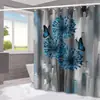 Cortina de ducha serie flores de madera transfronteriza, partición de separación de seco y húmedo para baño del hogar, cortina de ducha con impresión digital, cortina de ducha impermeable