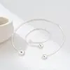 Moda Cruzada Europeia e Americana Estilo Minimalista Metal Geométrico Bola Contas Anel Aberto Pulseira Conjunto de Duas Peças Venda por Atacado