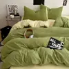 Juego de Funda Nórdica de Cuatro Piezas, Sábana Plana de Color Sólido, Algodón Amigable con la Piel para Dormitorio de Estudiante, Juego de Sábana Ajustable de Tres Piezas, Juego de Cama Sencillo 4