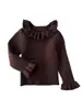 Conjunto de Dos Piezas Otoño Estilo Retro para Bebé Niña Vestido Chaleco con Lazo Infantil Suéter con Cuello de Volantes Conjunto de Dos Piezas Conjunto para Niñas