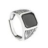 Anillo popular Yu Hong, modelo de hombre finamente elaborado, anillo de circón negro grabado, joyería vintage abierta, venta directa del fabricante