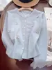 Moda Femenina Nueva Otoño e Invierno Versátil Resistente Botón de Cereza Cuello Redondo Longitud Media Cárdigan de Punto Suéter Abrigo